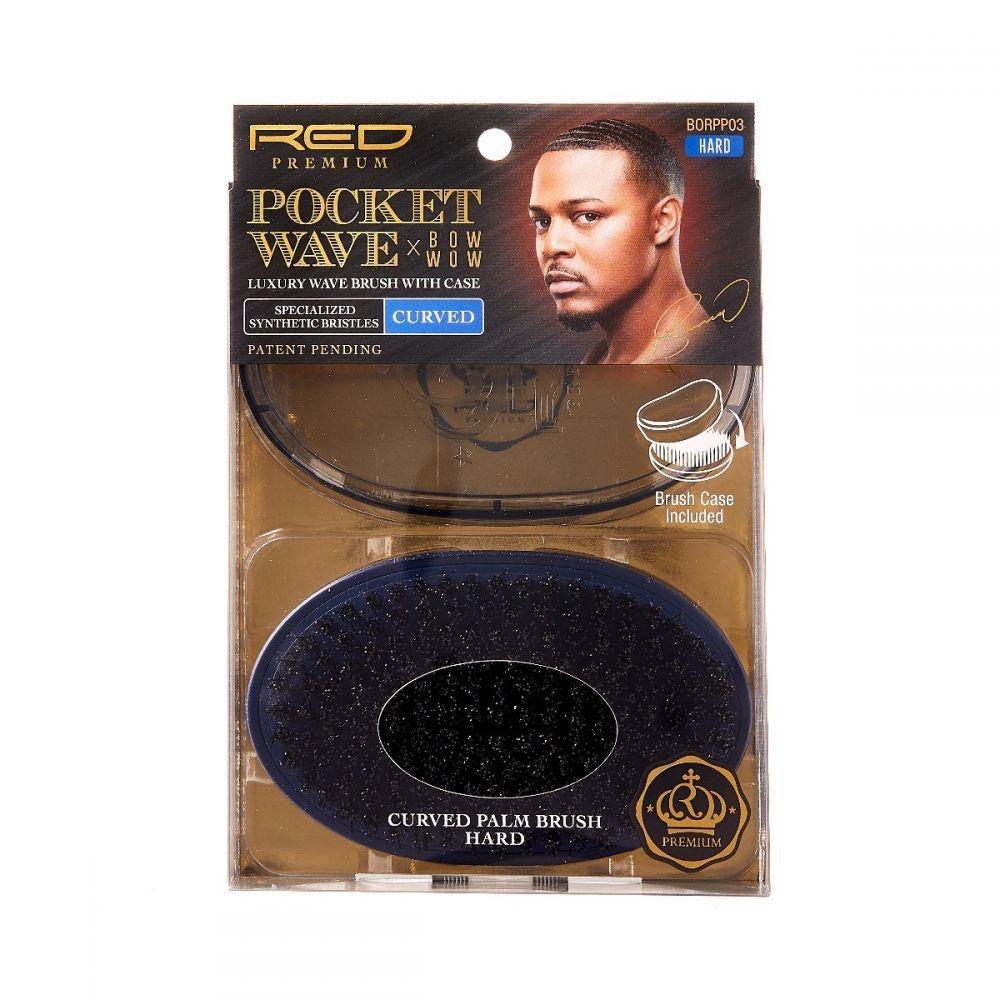 Red Premium Pocket Wave luxury Wave brush with case Specialized Synthetic bristles curved - Hard