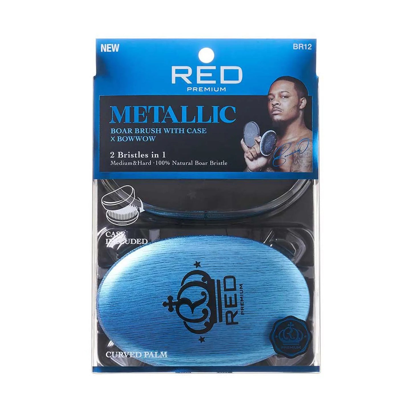 Red Premium Metallic Boar Brush With Case X Bow Wow 2 Bristles in 1 - Curved Palm