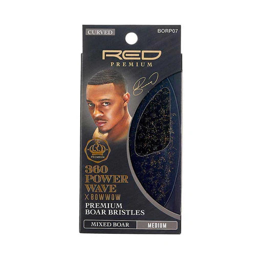 Red Premium 360 Power Wave x Bow Wow Premium Boar Bristles (Curved) (Mixed Boar) (Medium) - BR20