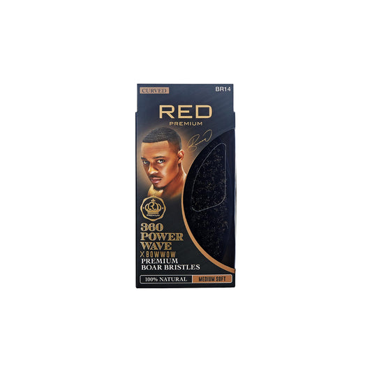 Red Premium 360 Power Wave x Bow Wow Premium Boar Bristles (Curved) (100% Natural) (Medium Soft) - BR14
