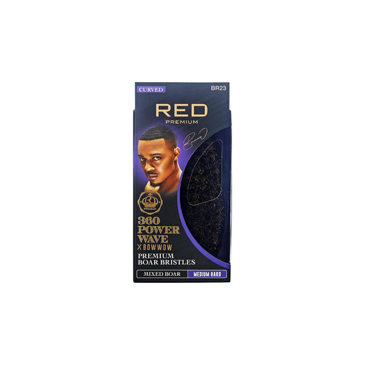 Red Premium 360 Power Wave x Bow Wow Premium Boar Bristles (Curved) (Mixed Boar) (Medium Hard) - BR23