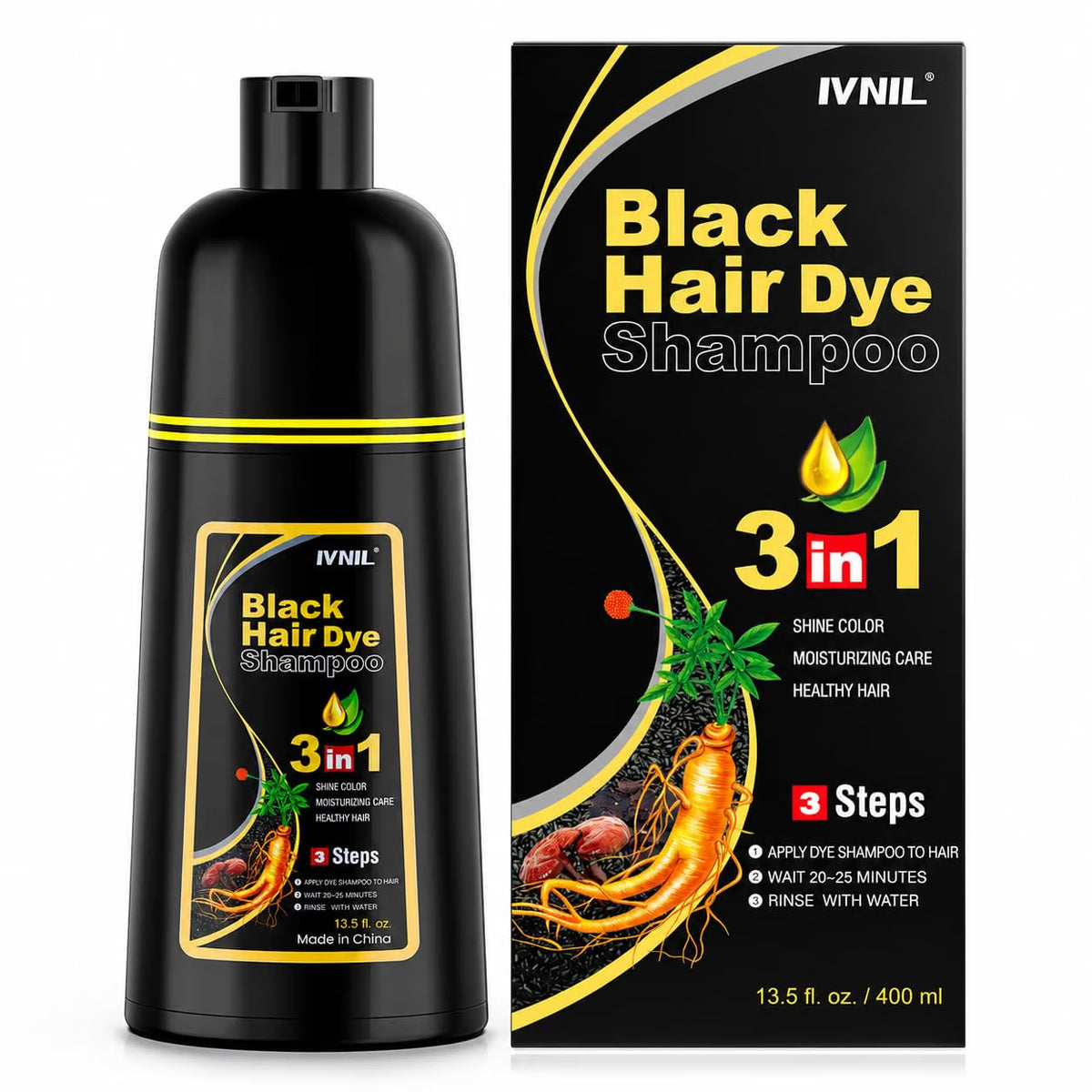 DEXE Black Hair Dye Shampoo 3 in 1 - 13.5fl oz