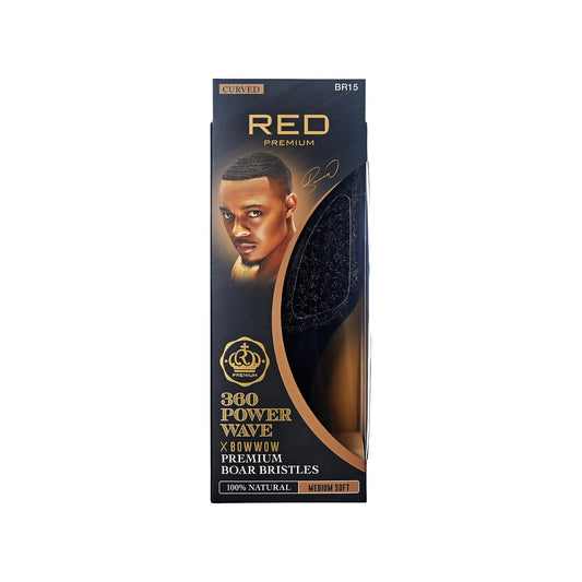 Red Premium 360 Power Wave x Bow Wow Premium Boar Bristles (Curved) (100% Natural) (Medium Soft) - BR15