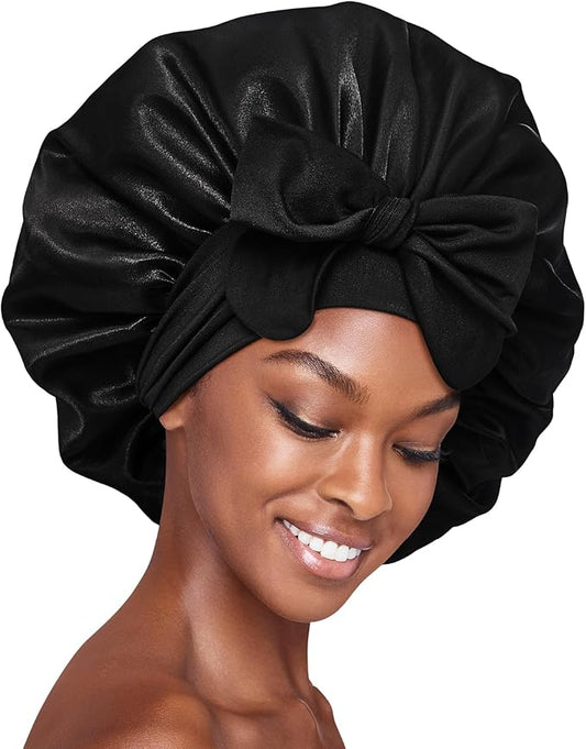 Red Adjustable Satin Tie Bonnet - X-Large (Black)