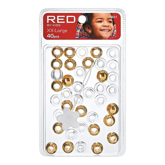 Red By kiss XX-Large Hair Beads - 40 Pcs (Clear and Gold)
