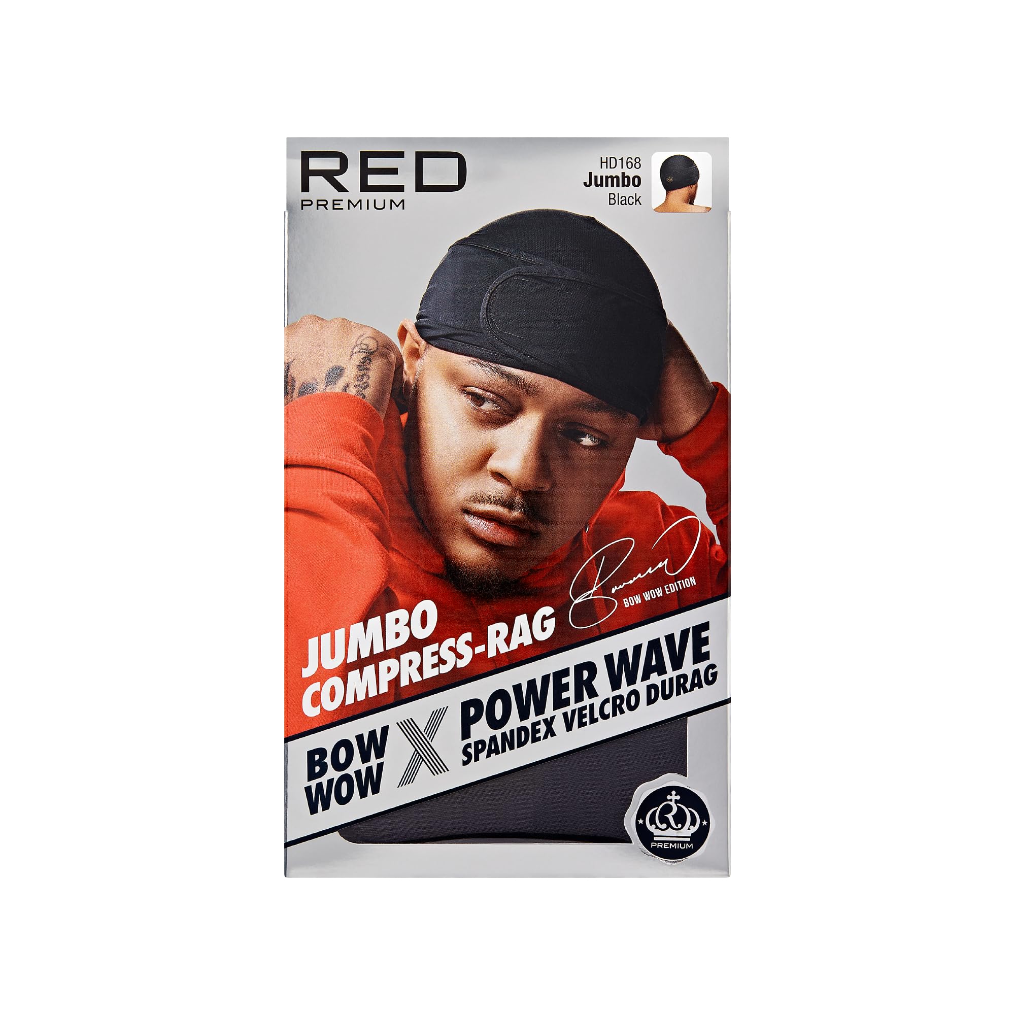 RED Premium Jumbo Compress-Rag  Bow Wow X Power Wave Spandex Fastening Durag - Black