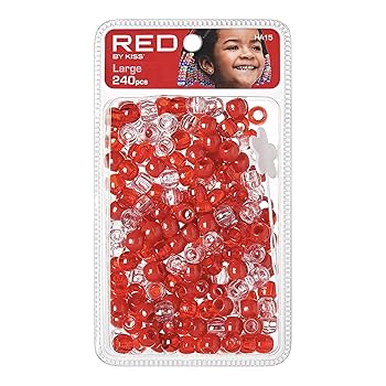 Red By Kiss Large Hair Beads - 240 Pcs (Red,Clear,)