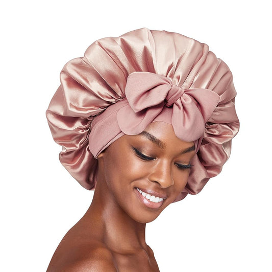 Red Adjustable Satin Tie Bonnet - X-Large ( Baby Pink)