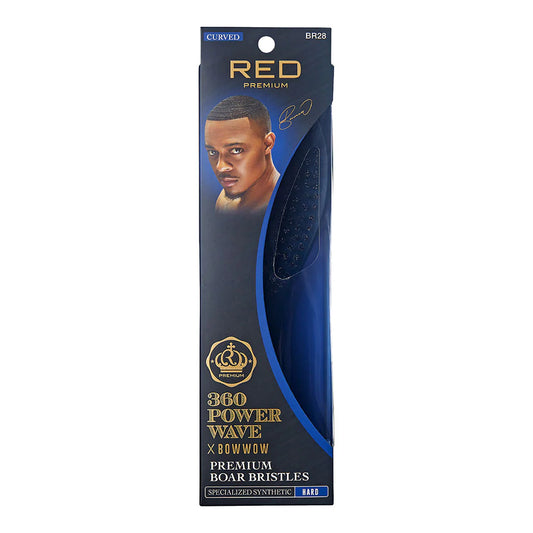 Red Premium 360 Power Wave x Bow Wow Premium Boar Bristles (Curved) (Specialized Synthetic)) (Hard) - BR28