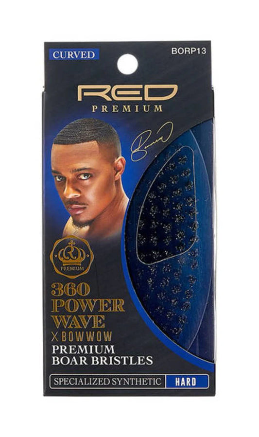 Red Premium 360 Power Wave x Bow Wow Premium Boar Bristles (Curved) (Specialized Synthetic ) (Hard) - BR26