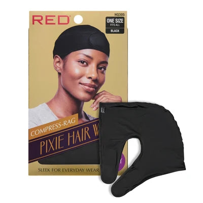 Red Compress-rag Pixie Hair Wrap (jersey fabric) (Black)