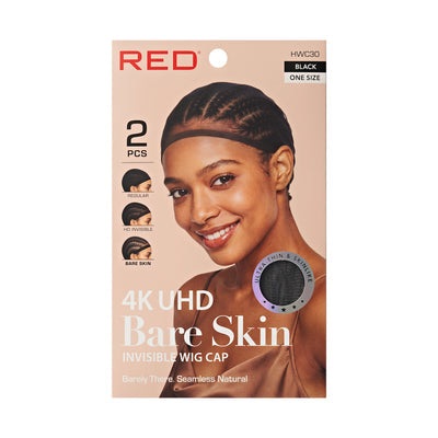 Red 4k UHD Bare Skin Invisible Wig Cap 2pcs (Black) - HWC30