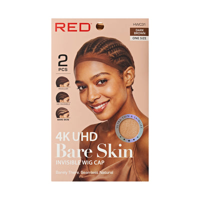 Red 4k UHD Bare Skin Invisible Wig Cap (Dark Brown) - HWC31