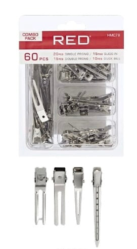 Red Combo Pack 60 Pcs | 20 Pcs Single Prong | 15 Pcs Double Prong | 15 Pcs Slide-in | 10 Pcs Duck Bill