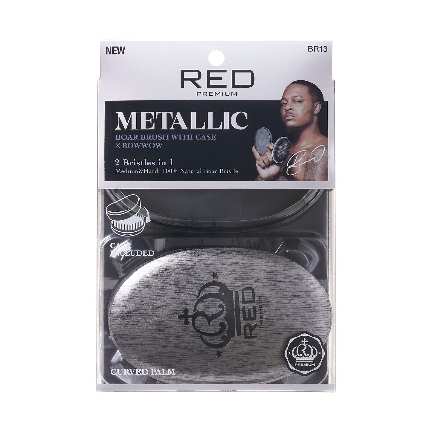 Red Premium Metallic boar brush with case x bow wow- Silver