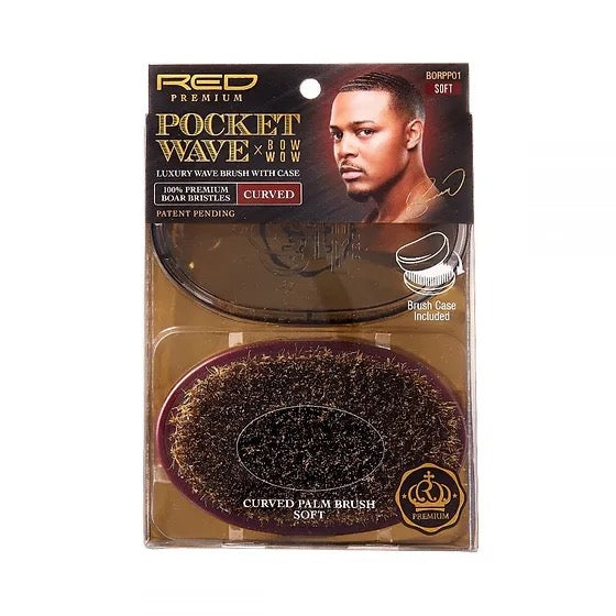 Red Premium Pocket Wave X Bow Wow Luxury Wave Brush With Case - Curved - BR31