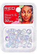 Red By Kiss Heart & Star Hair Beads - 32 pcs