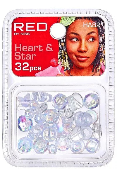 Red By Kiss Heart & Star Hair Beads - 32 pcs