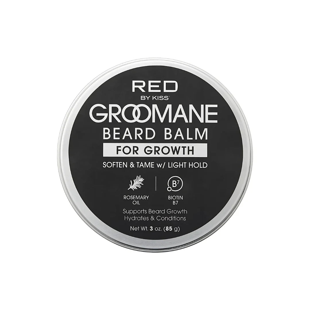 Red GROOMANE Beard Balm For growth soften & tame w/light hold (sandalwood) - 3 oz