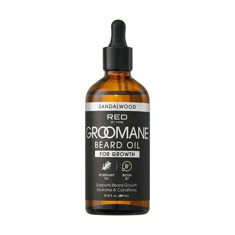 Red GROOMANE Beard Oil for growth (sandalwood) - 3 fl oz