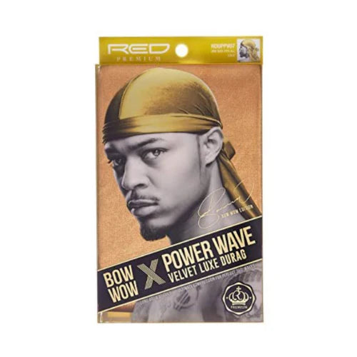 Red Premium Power Wave Velvet Luxe Durag (gold)