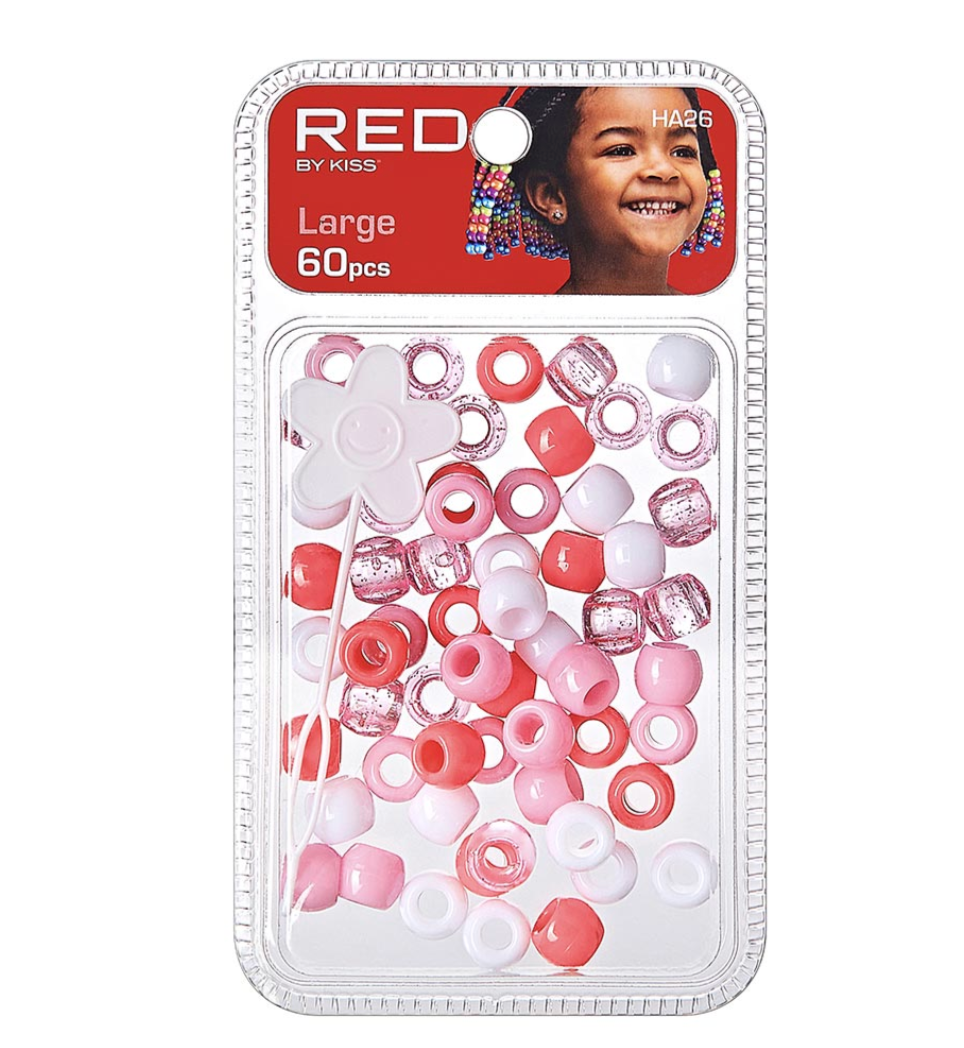 Red By Kiss Large Hair Beads - 60 Pcs (Red/Pink)