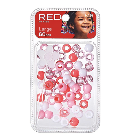 Red By Kiss Large Hair Beads - 60 Pcs (Red/Pink)