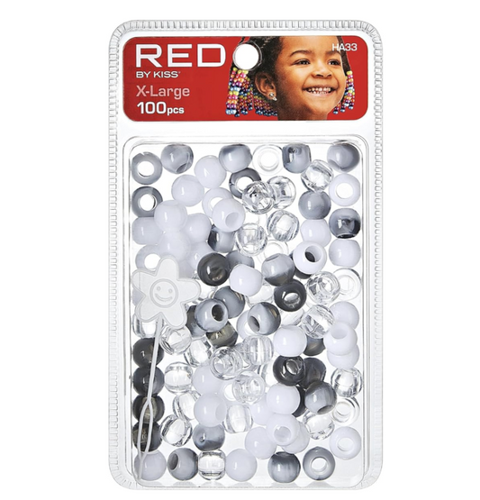 Red By Kiss X-Large Hair Beads - 100 Pcs (Black Grey, White)