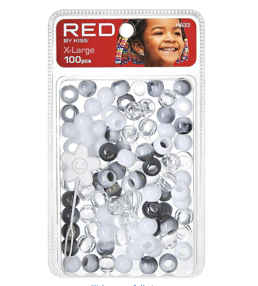 Red By Kiss X-Large Hair Beads - 100 Pcs (Clear/White)