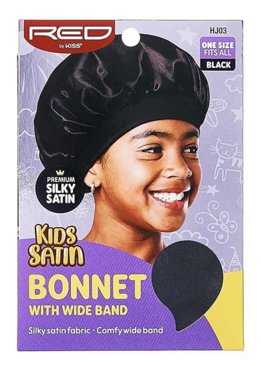 Red By Kiss Kids Satin Bonet With Wide Band - Black