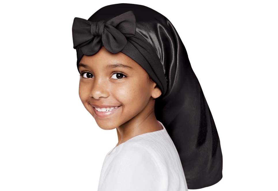 Red Kids satin Adjustable Tie Braid Bonnet (Black)