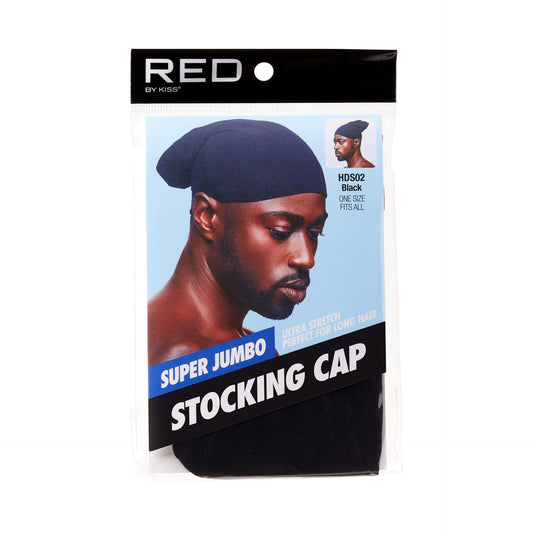 Red Super Jumbo Stocking Cap (Ultra Stretch Perfect For Long Hair) - HDSO2 - Black