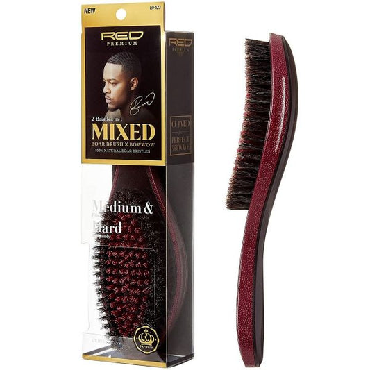 Red Premium 2 Bristles in 1 Mixed Boar Brush X Bow Wow Curved Wave - BR03